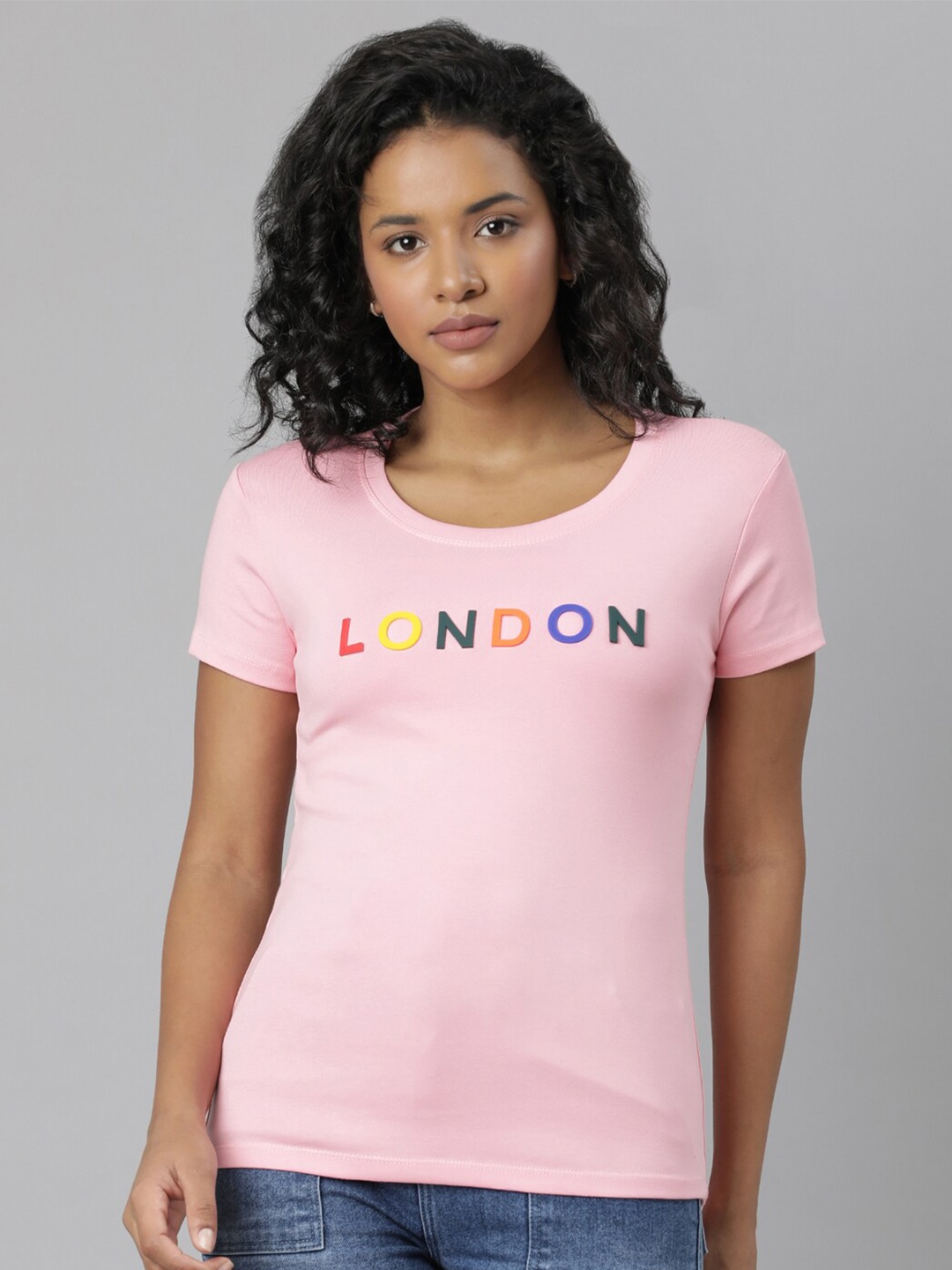 SHOWOFF Typography Printed Slim Fit T-shirt, Pink