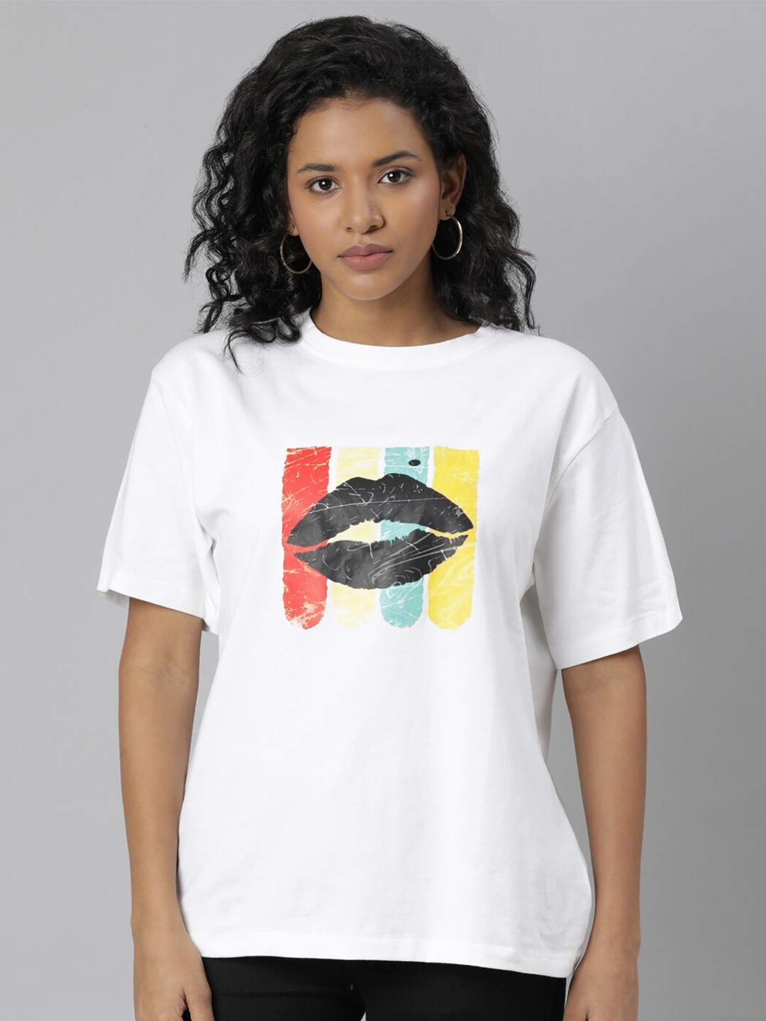 

SHOWOFF Graphic Printed Round Neck Boxy T-Shirt, White