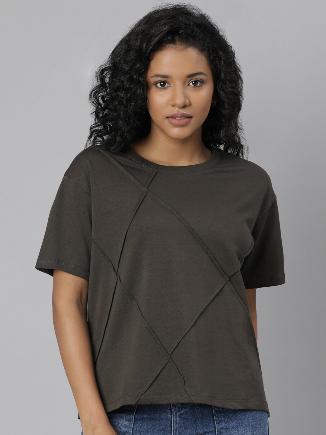 

SHOWOFF Drop-Shoulder Sleeves Boxy Fit T-shirt, Olive