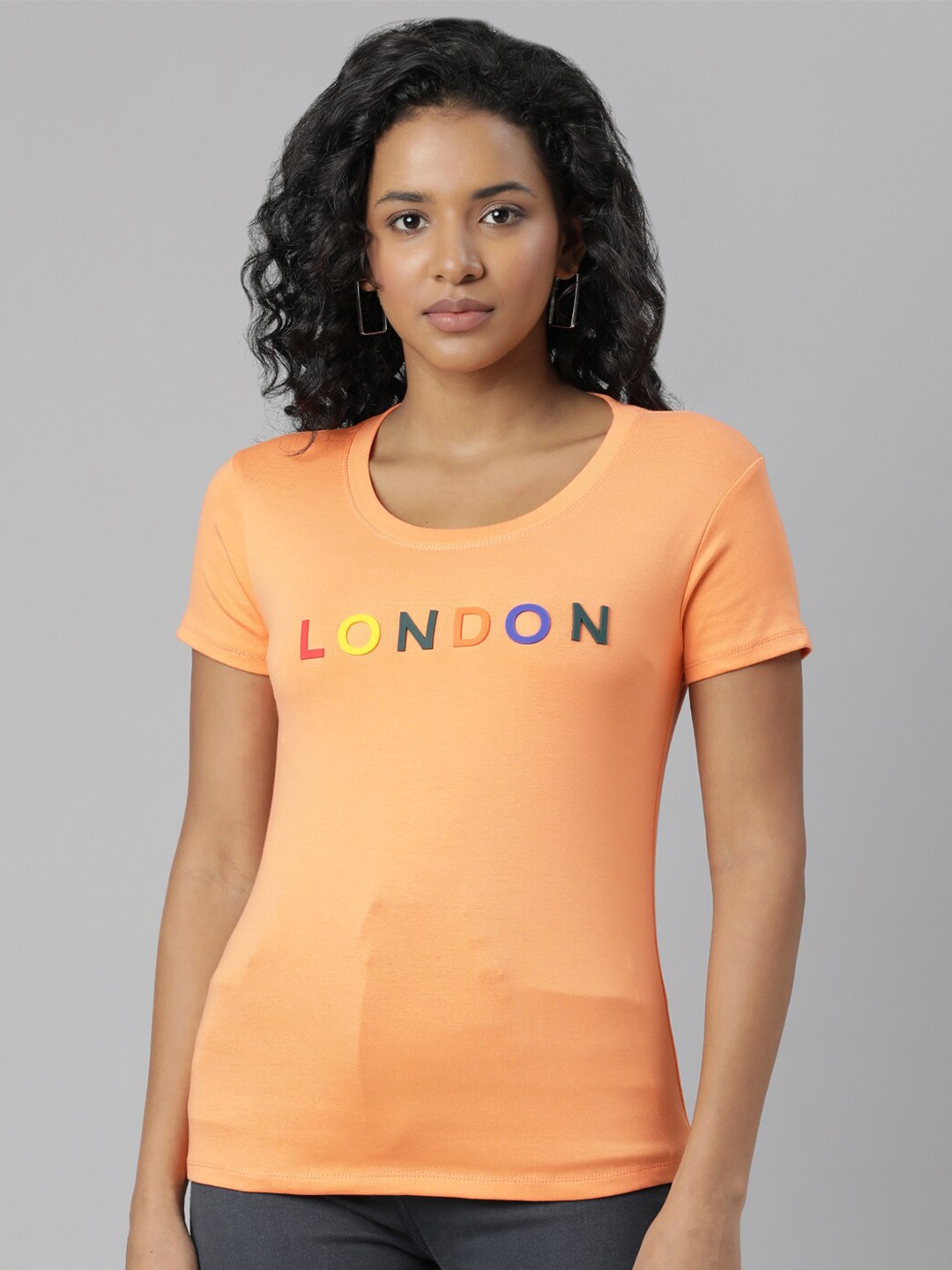 

SHOWOFF Typography Printed Slim Fit T-shirt, Orange