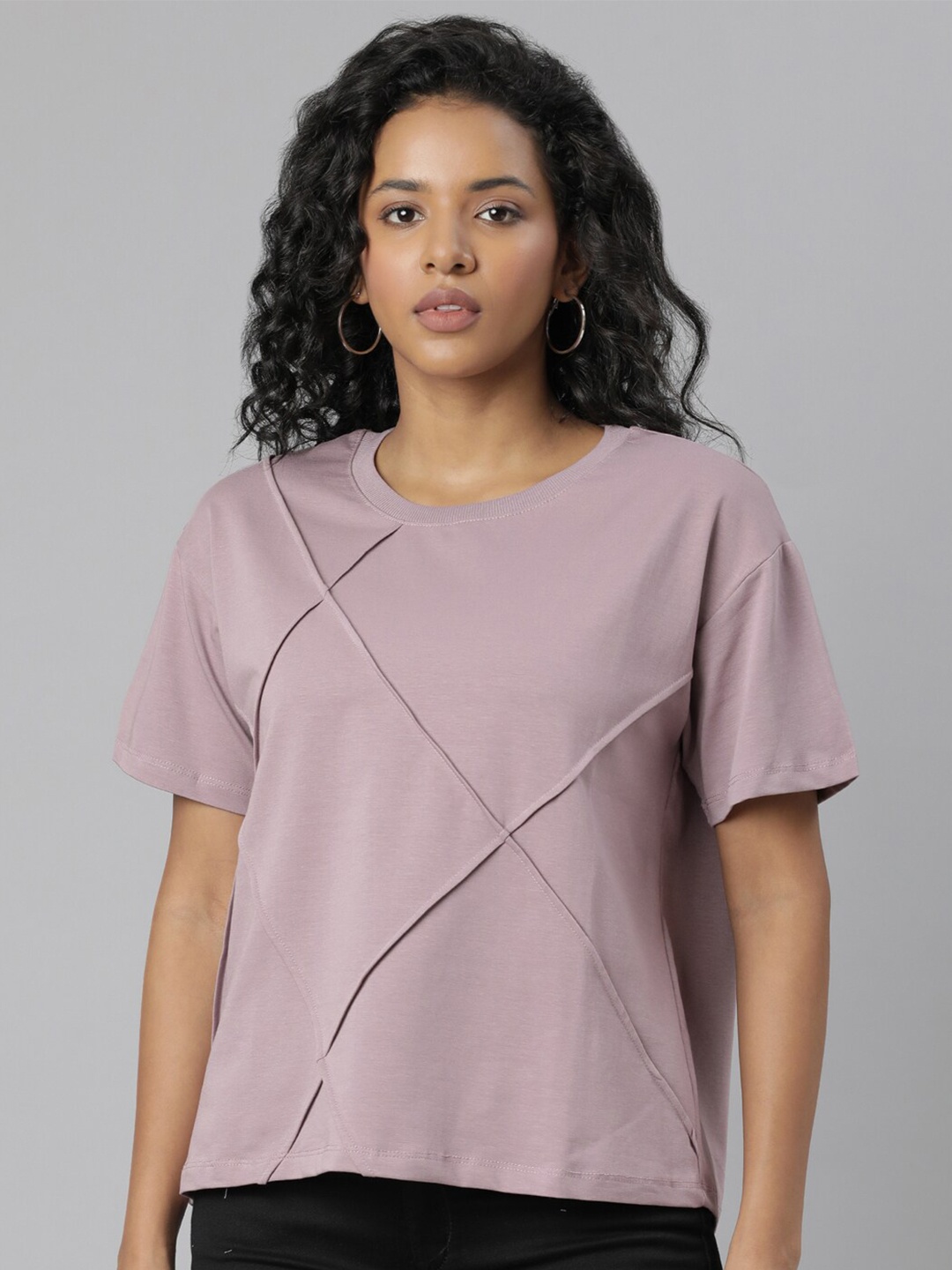 

SHOWOFF Drop Shoulder Sleeves Boxy Fit T-Shirt, Mauve