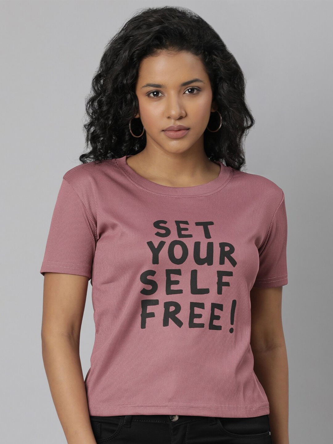 

SHOWOFF Typography Printed T-shirt, Mauve