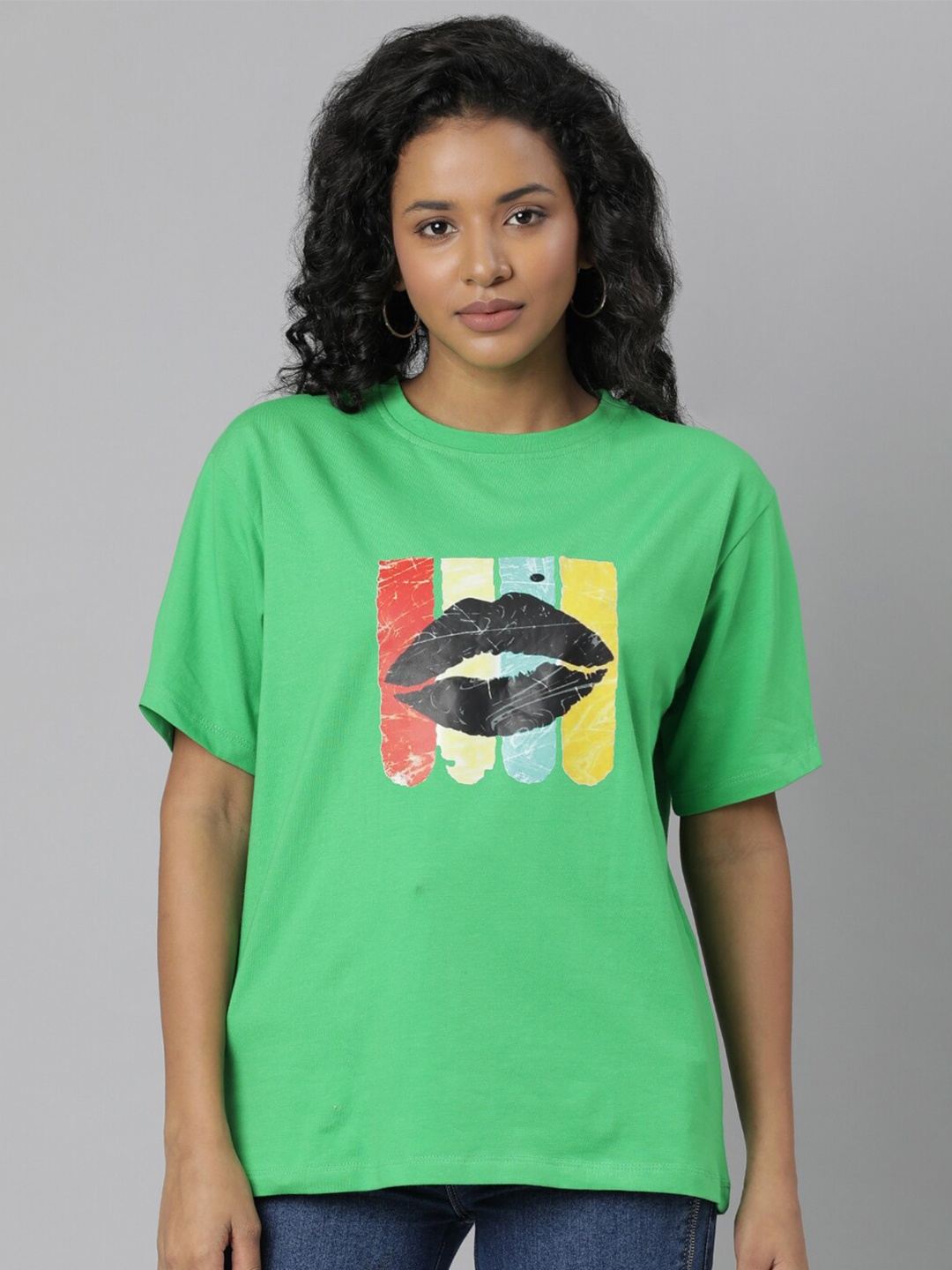 

SHOWOFF Graphic Printed Drop-Shoulder Sleeves Boxy Fit T-shirt, Green