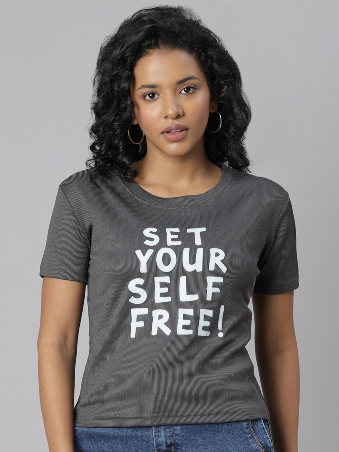 

SHOWOFF Typography Printed Cotton T-shirt, Grey