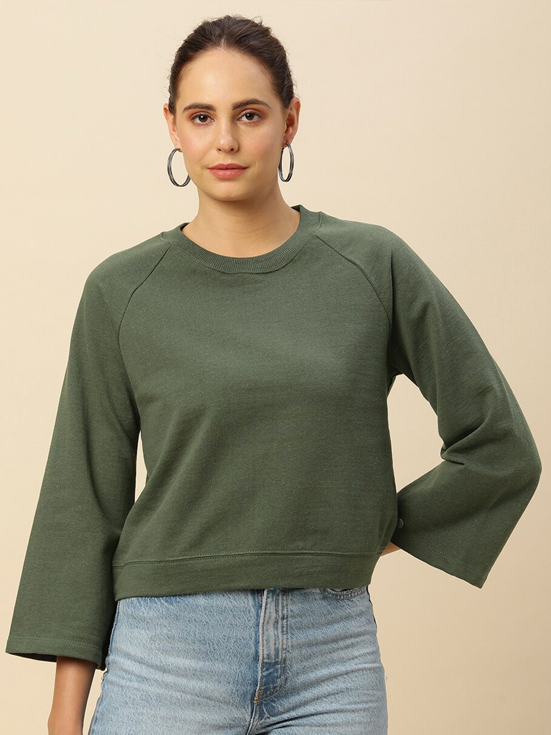 

Chemistry Round Neck Raglan Sleeves Top, Olive