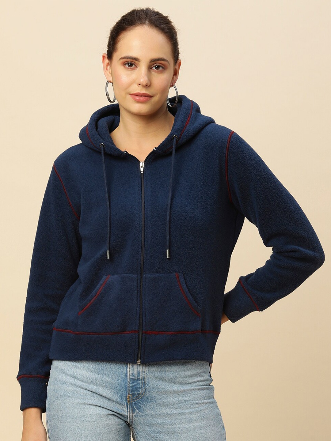 

Chemistry Hooded Fleece Front Open Sweatshirt, Navy blue