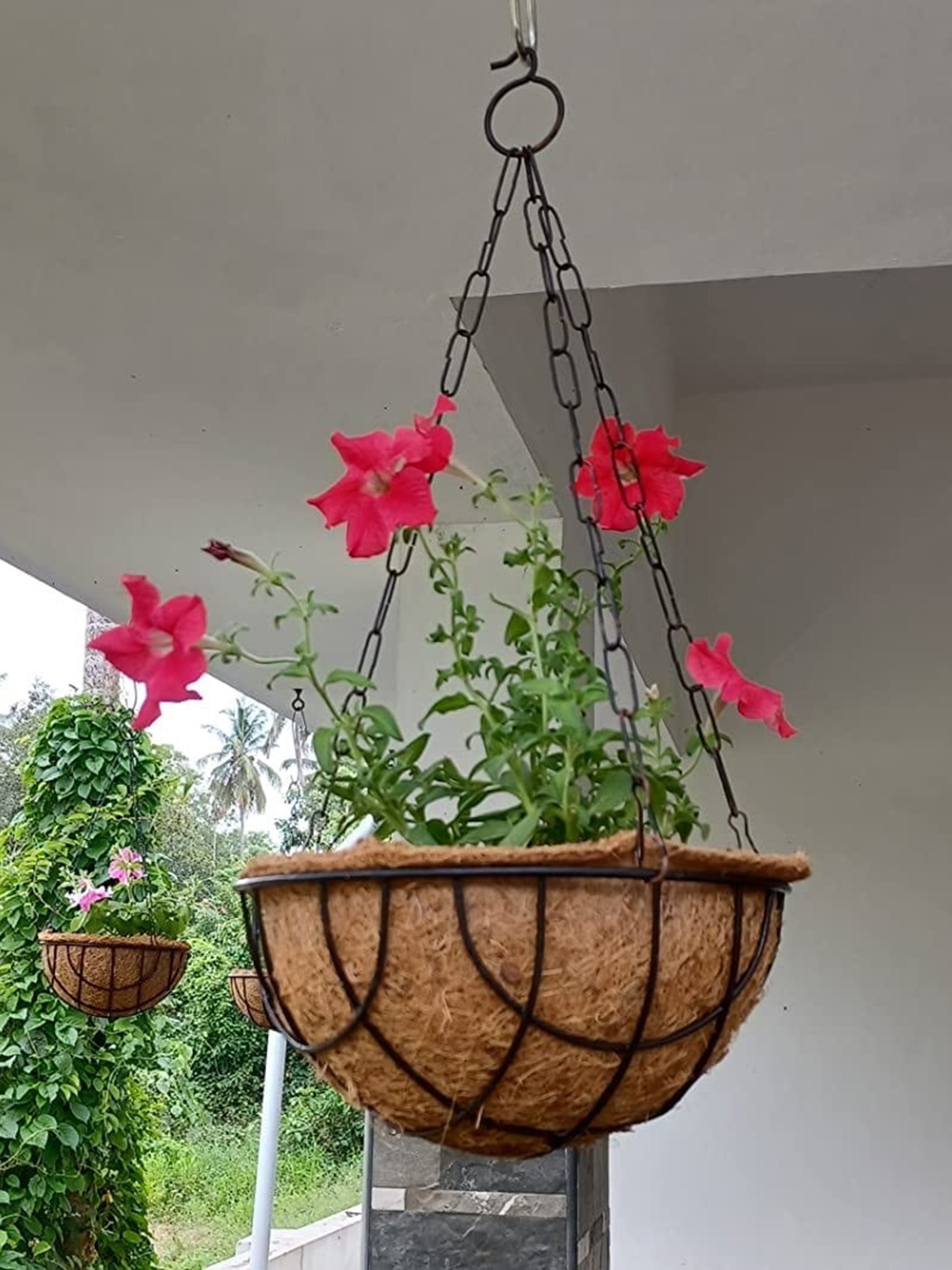 

Garden Deco Brown & Black 6 Pcs Metal Hanging Basket Planters With Coconut Coir liner