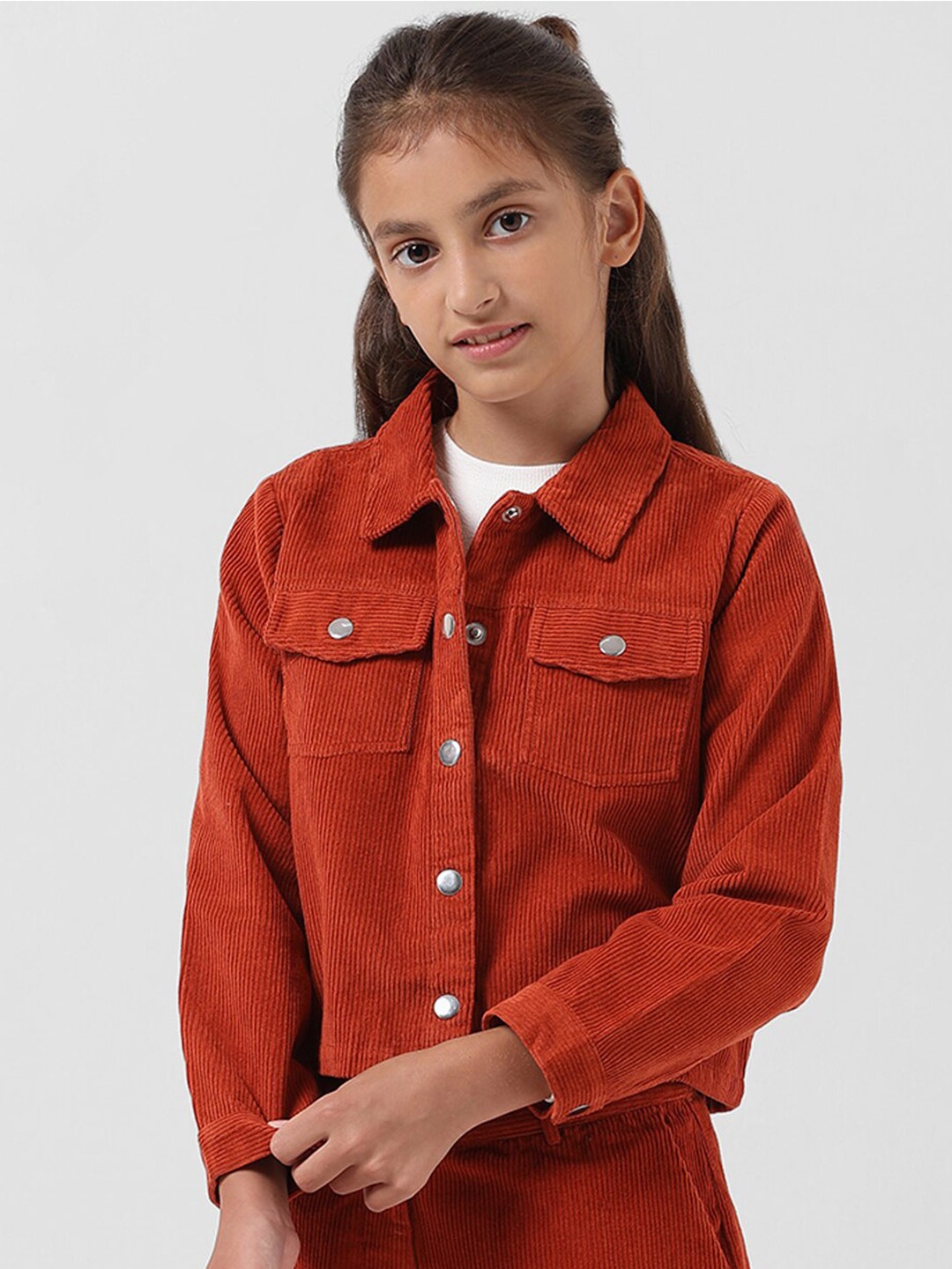 

Vero Moda Girls Spread Collar Pure Cotton Shacket, Pink