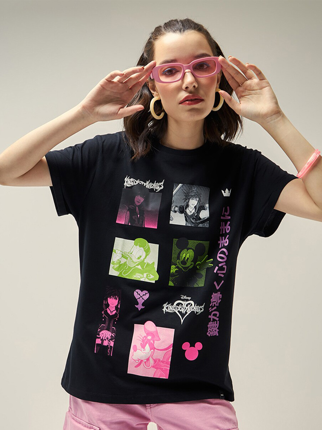 

Bewakoof Black Official Disney Graphic Printed Oversized Cotton T-shirt