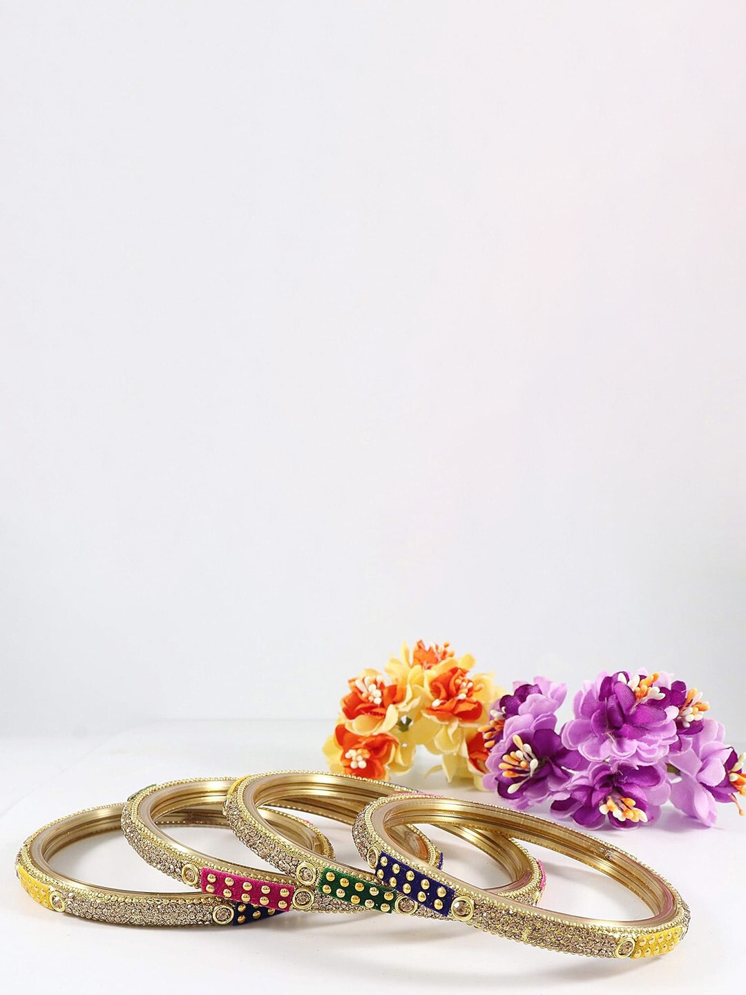 

NMII Set Of 4 Artificial Stones Bangle, Gold