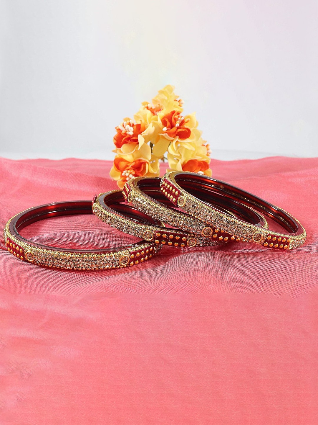 

NMII Set Of 4 Crystals Studded Bangles, Gold