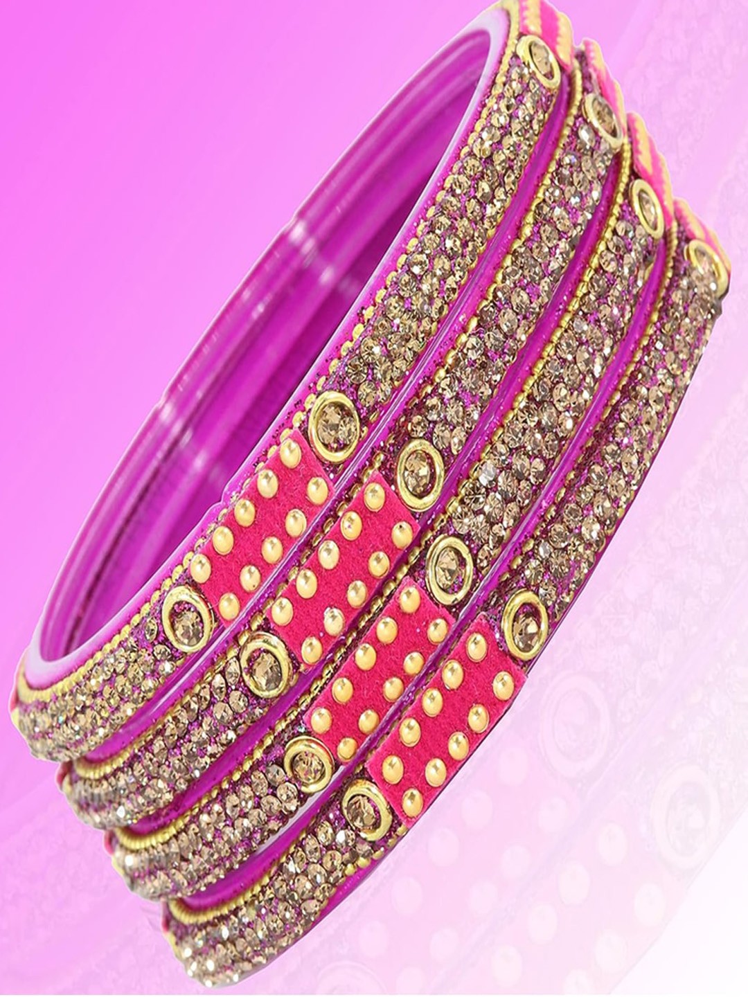 

NMII Set Of 4 Zircon Gemstone Studded Bangles, Magenta
