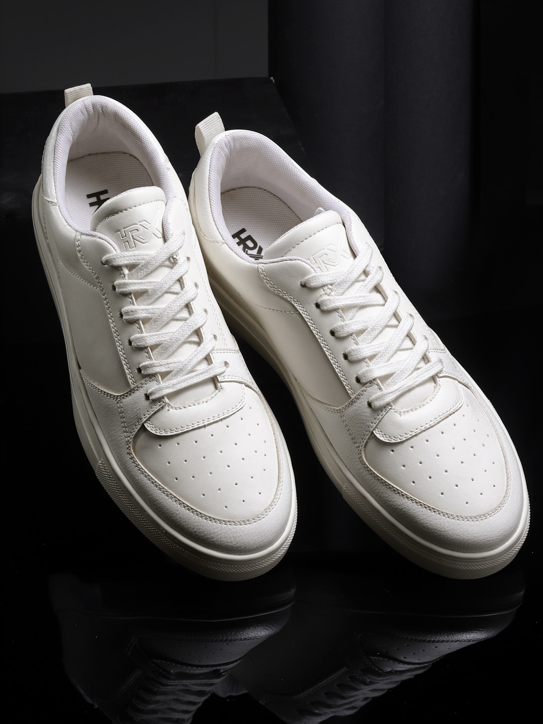 

HRX by Hrithik Roshan Men Off-White Perforated Lace-Up Sneakers