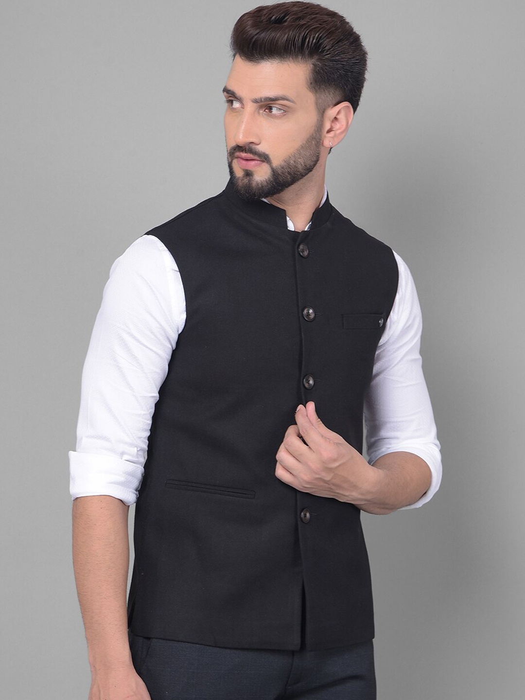 

Crimsoune Club Mandarin Collar Nehru Jacket, Black