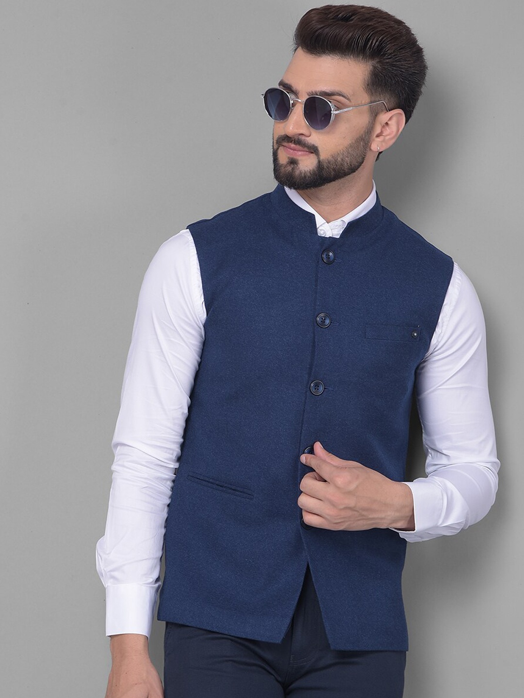 

Crimsoune Club Mandarin Collar Nehru Jacket, Navy blue