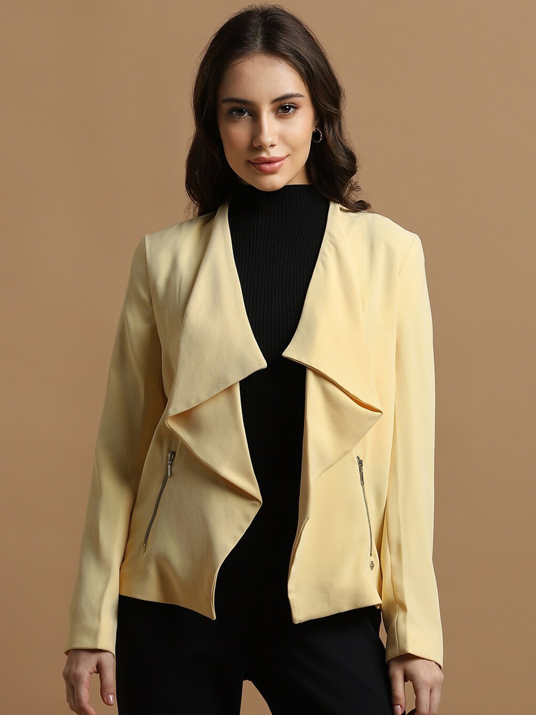 

Allen Solly Woman Single-Breasted Front-Open Blazer, Yellow