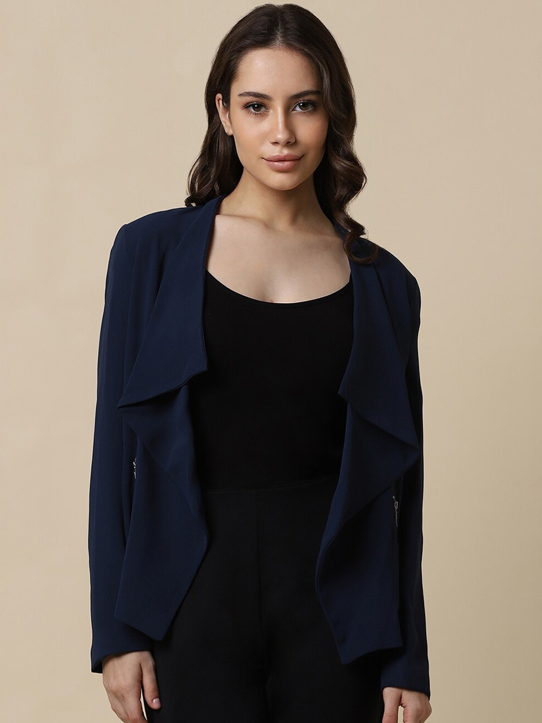 

Allen Solly Woman Single-Breasted Casual Blazer, Navy blue