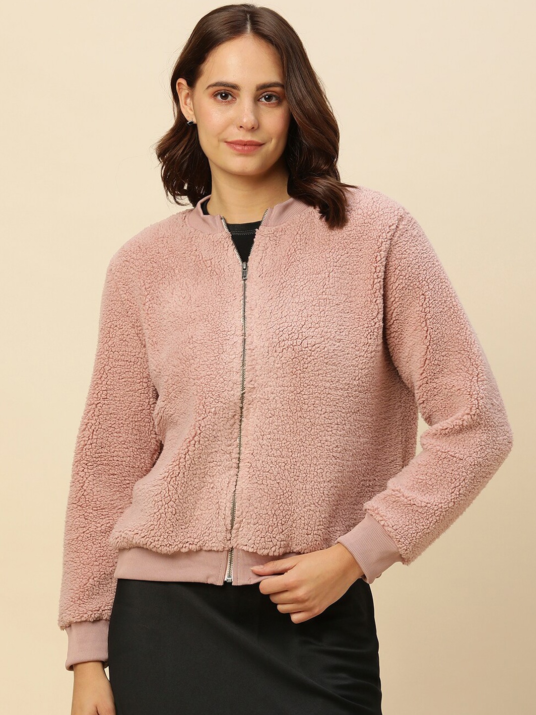 

Chemistry Stand Collar Bomber Jacket, Pink