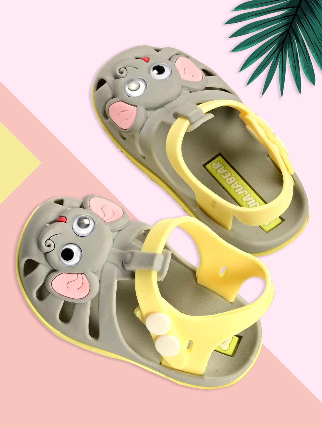 

Yellow Bee Boys Elephant Deatiled Rubber Slip On Flip Flops, Grey