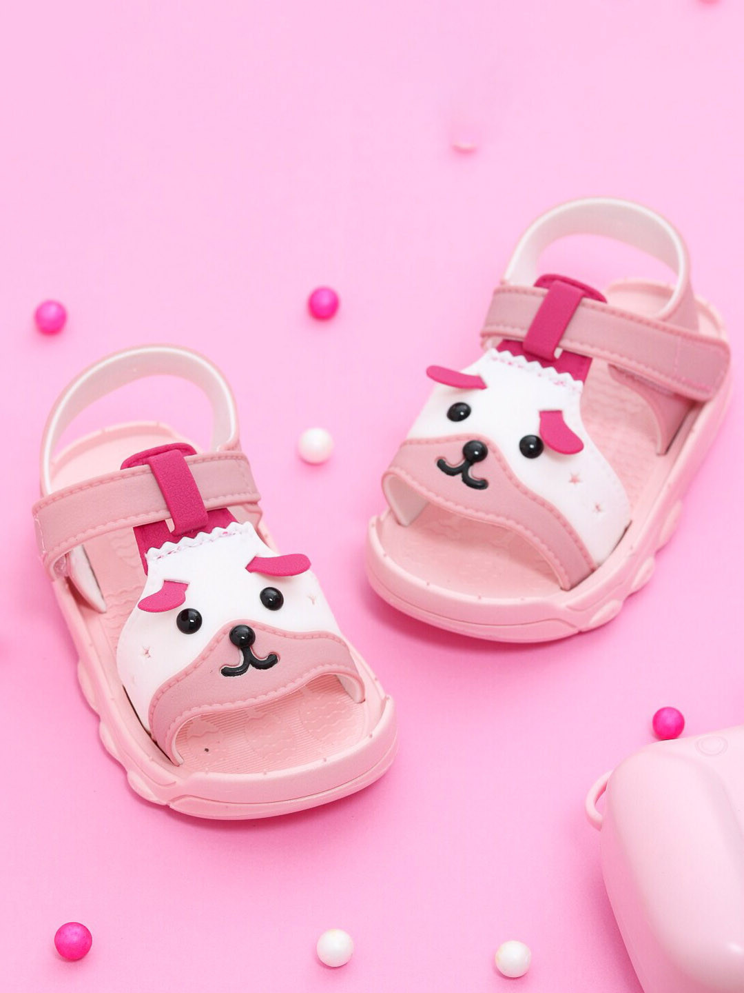 

Yellow Bee Infant Girls Colourblocked Puppy Design Open Toe Flats, Pink