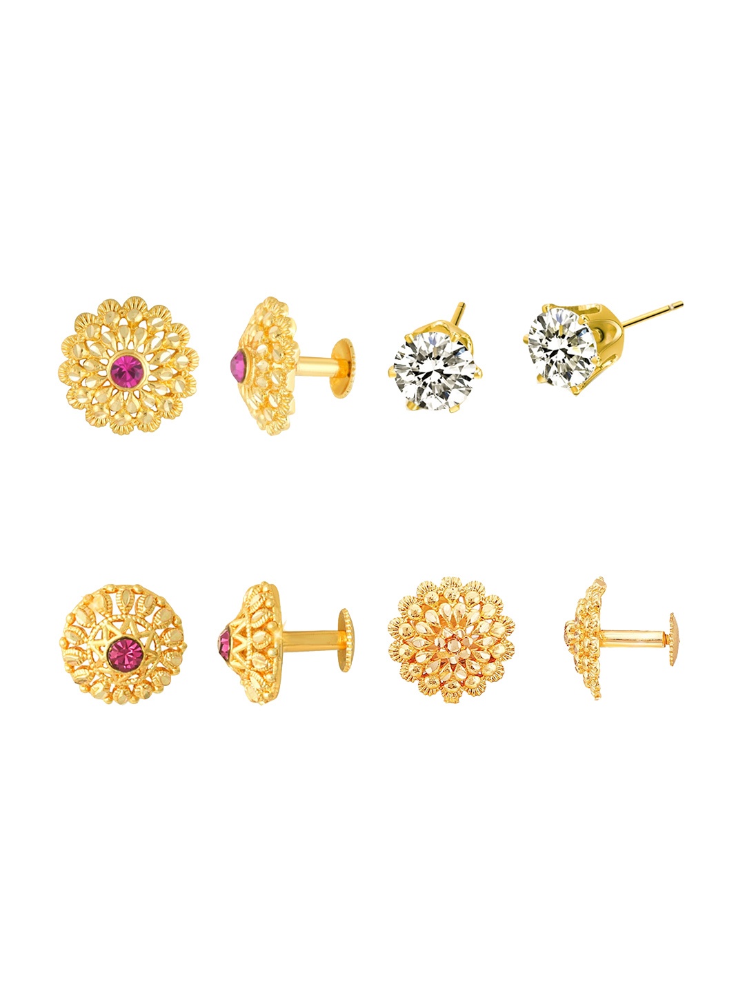 

Vighnaharta Set Of 4 Gold-Plated Stone-Studded Floral Studs Earrings