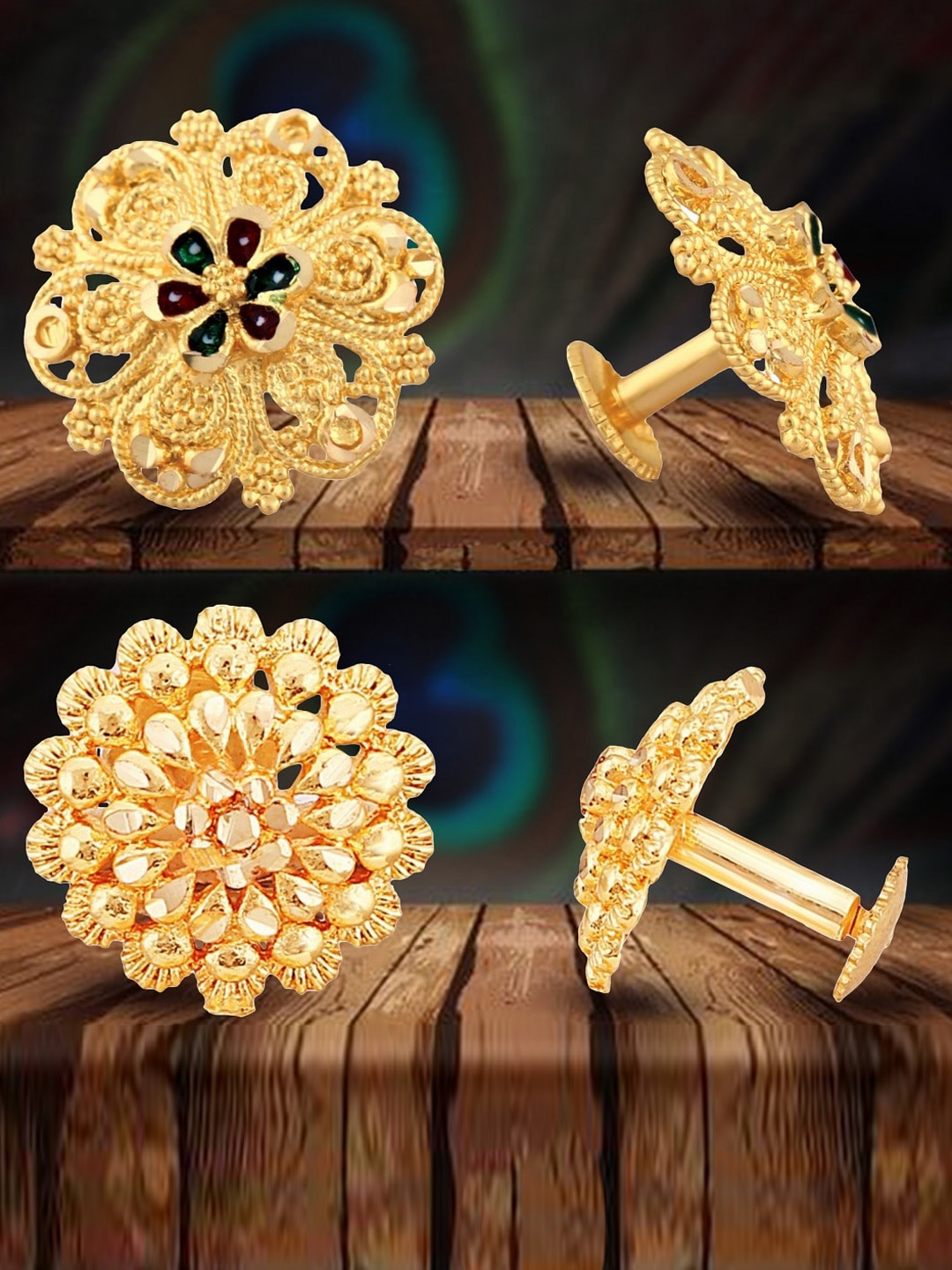 

Vighnaharta Set of 2 Gold-Plated Floral Stud Earrings
