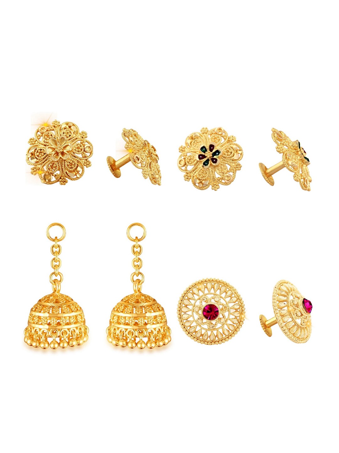

Vighnaharta Set Of 4 Gold-Plated Dome Shaped Jhumkas