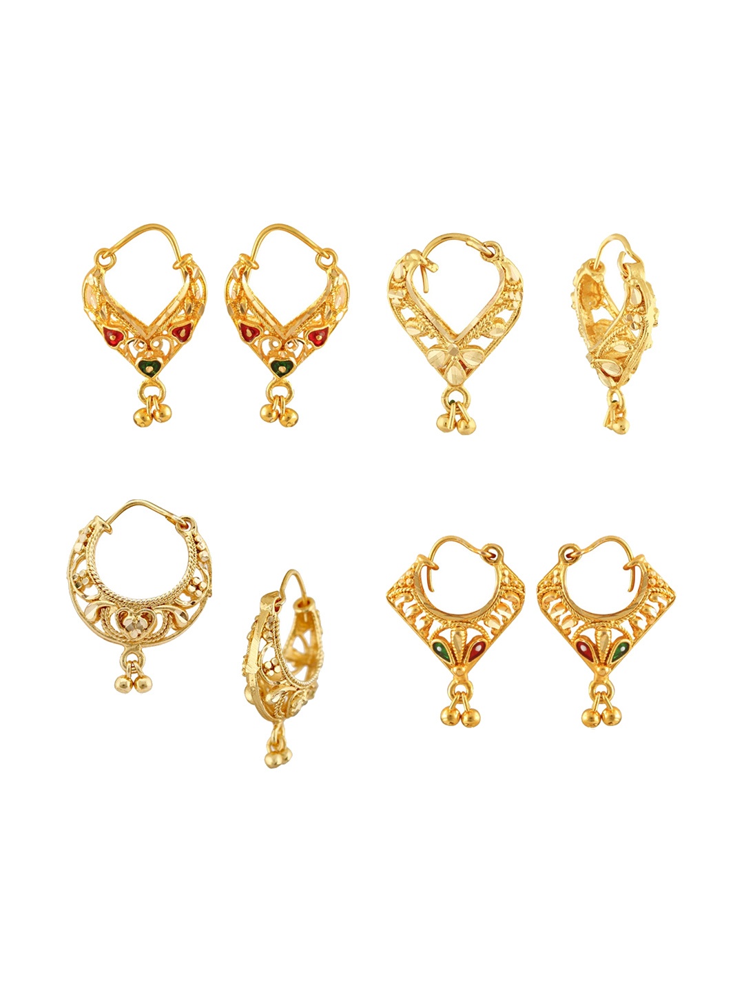 

Vighnaharta Set Of 4 Gold-Plated Floral Drop Earrings