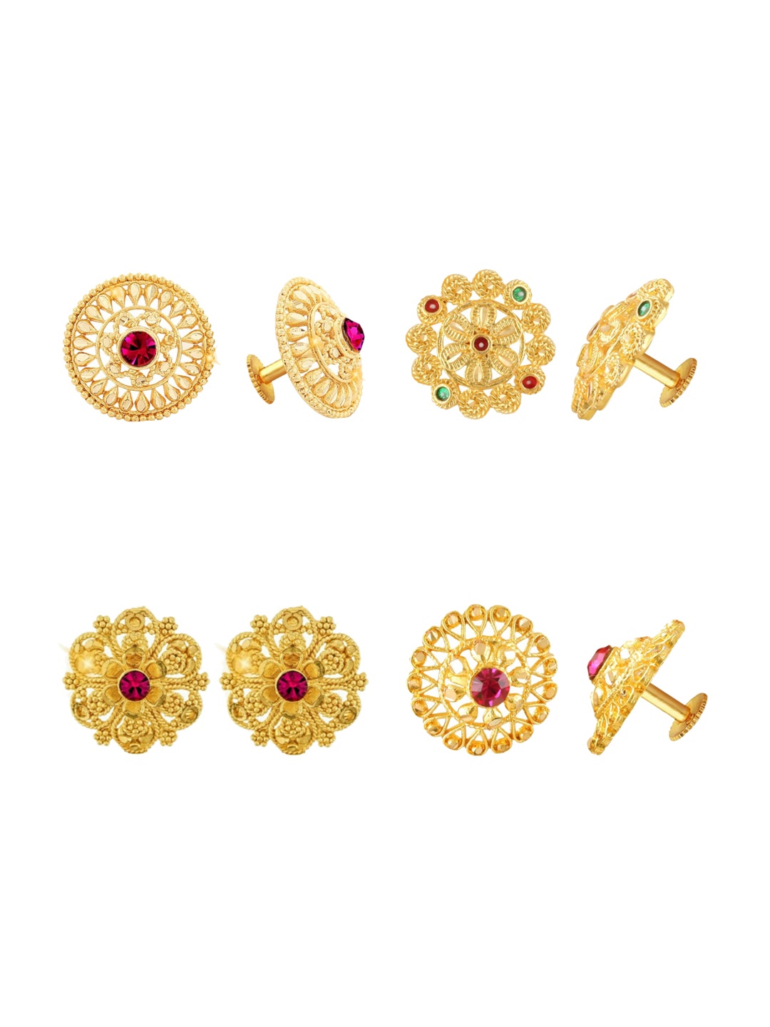 

Vighnaharta Set of 4 Gold-Plated Cubic Zirconia-Studded Studs Earrings