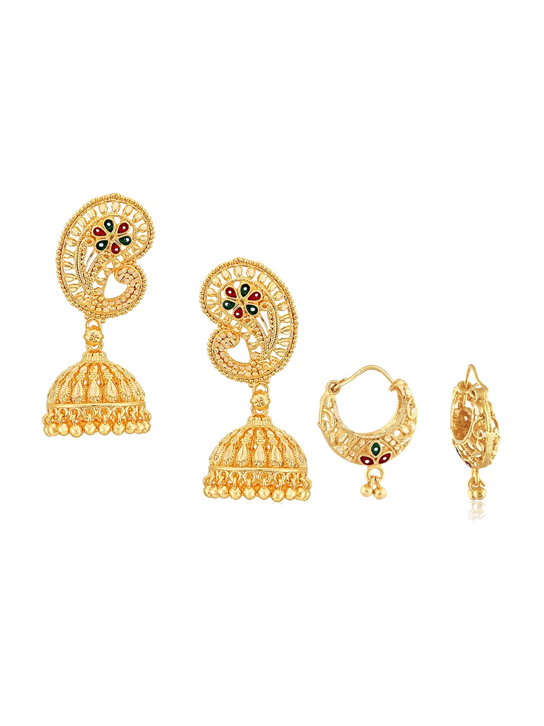 

Vighnaharta Set Of 2 Gold-Plated Stone-Studded Floral Earrings
