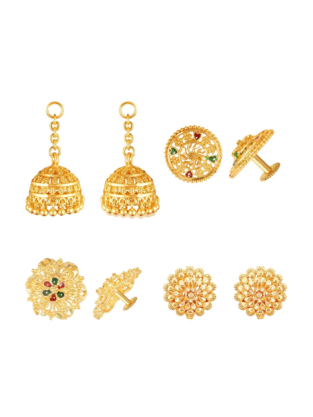 

Vighnaharta Set Of 4 Gold Plated Floral Jhumkas
