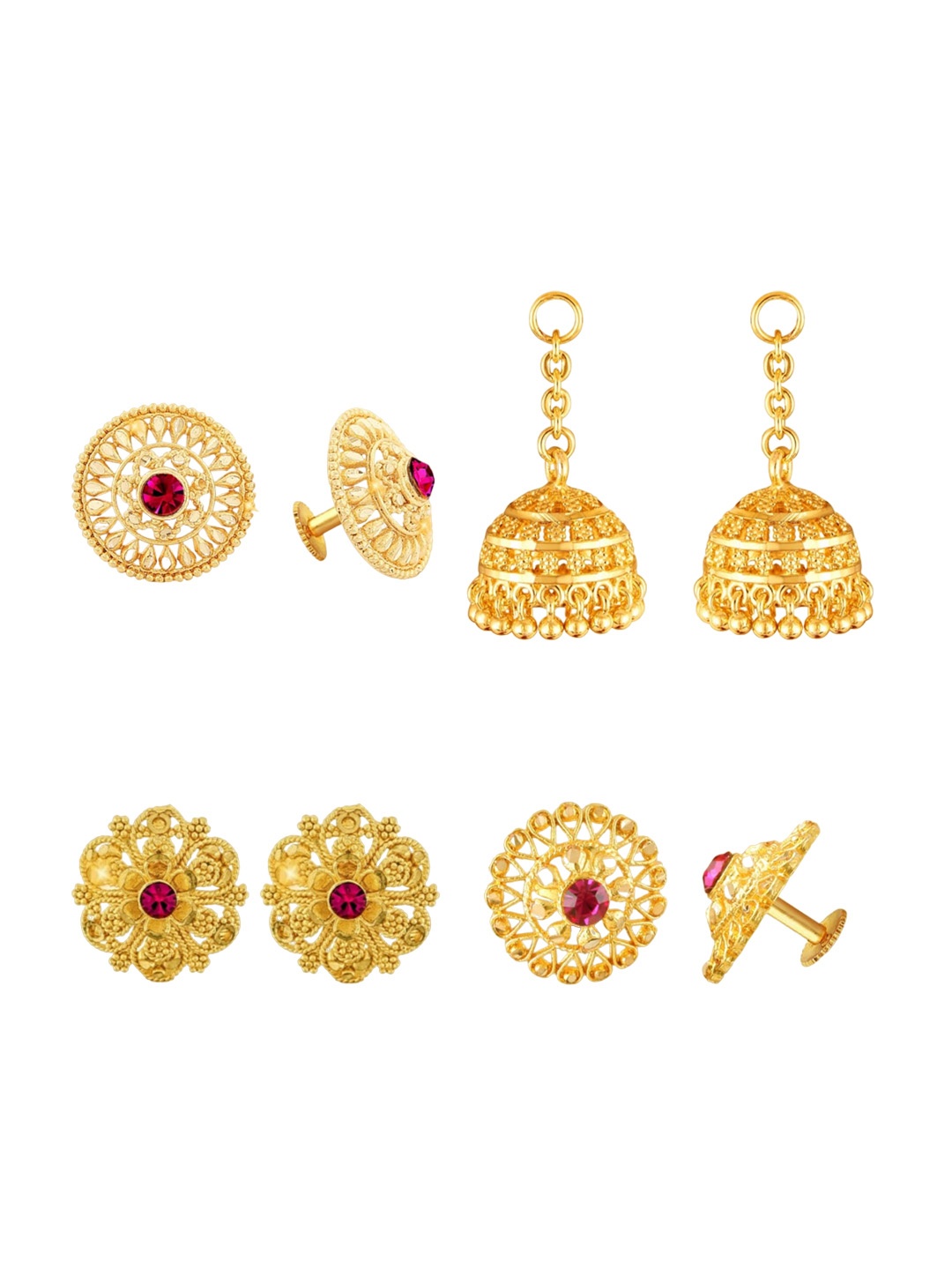 

Vighnaharta Set Of 4 Gold-Plated Dome Shaped Jhumkas