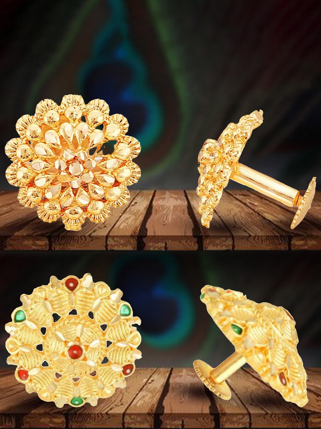 

Vighnaharta Set Of 2 Gold-Plated Floral Stud Earrings