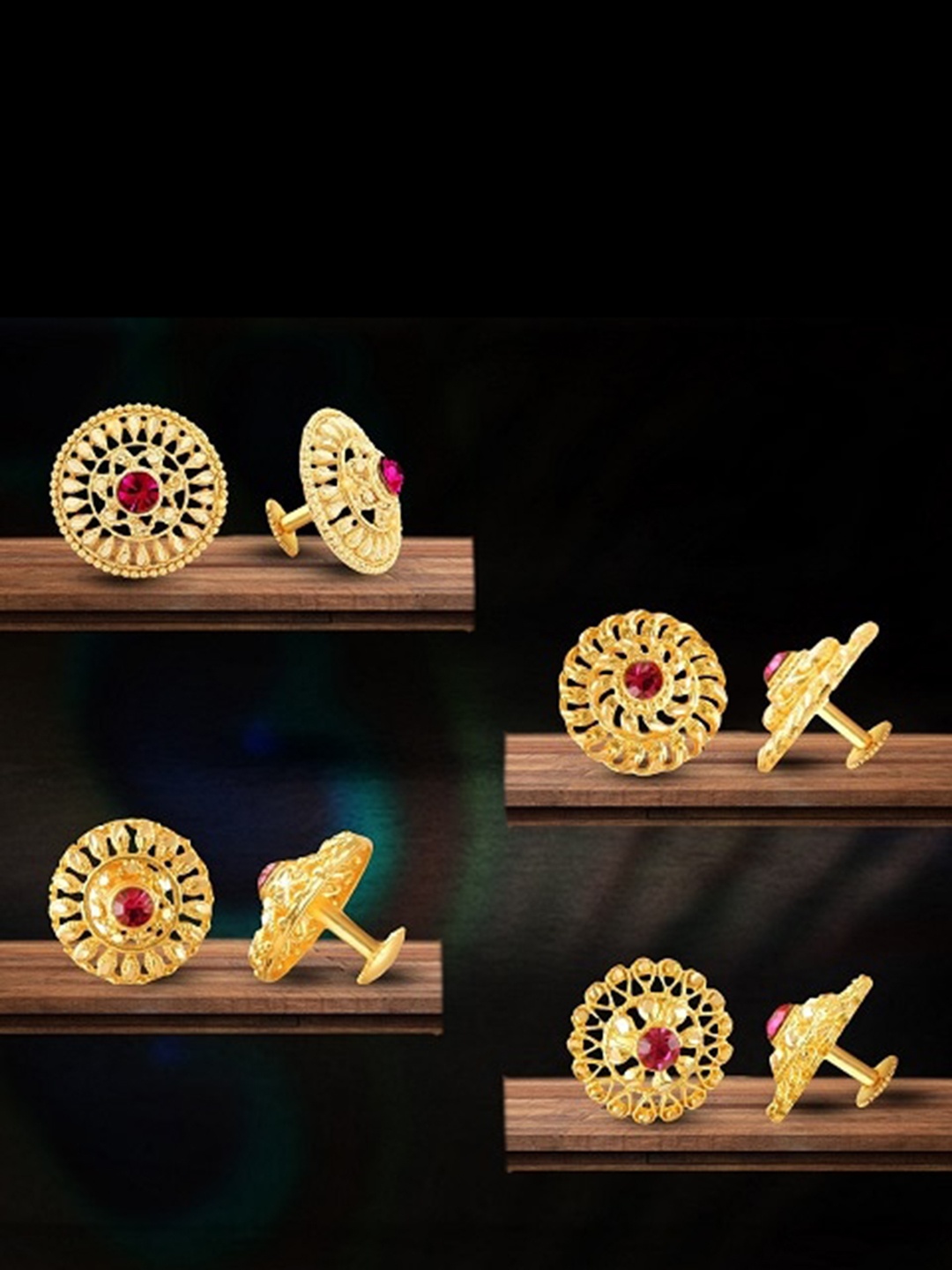 

Vighnaharta Set Of 4 Gold-Plated Floral Studs Earrings