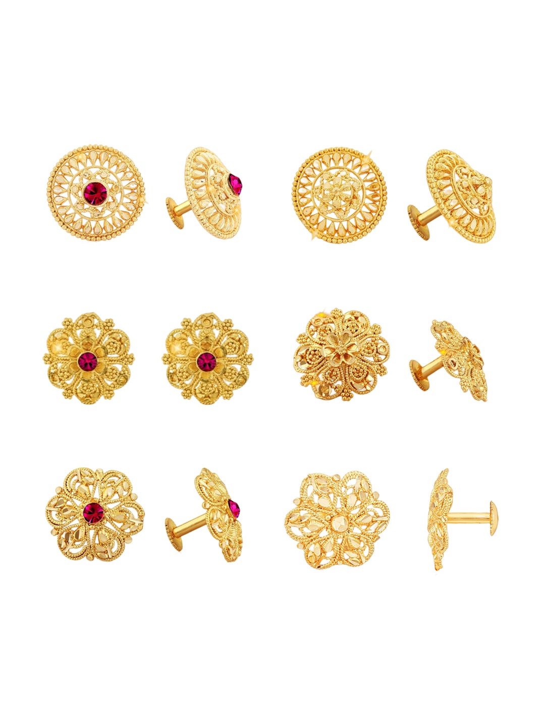 

Vighnaharta Set of 6 Gold-Plated Cubic Zirconia-Studded Studs Earrings