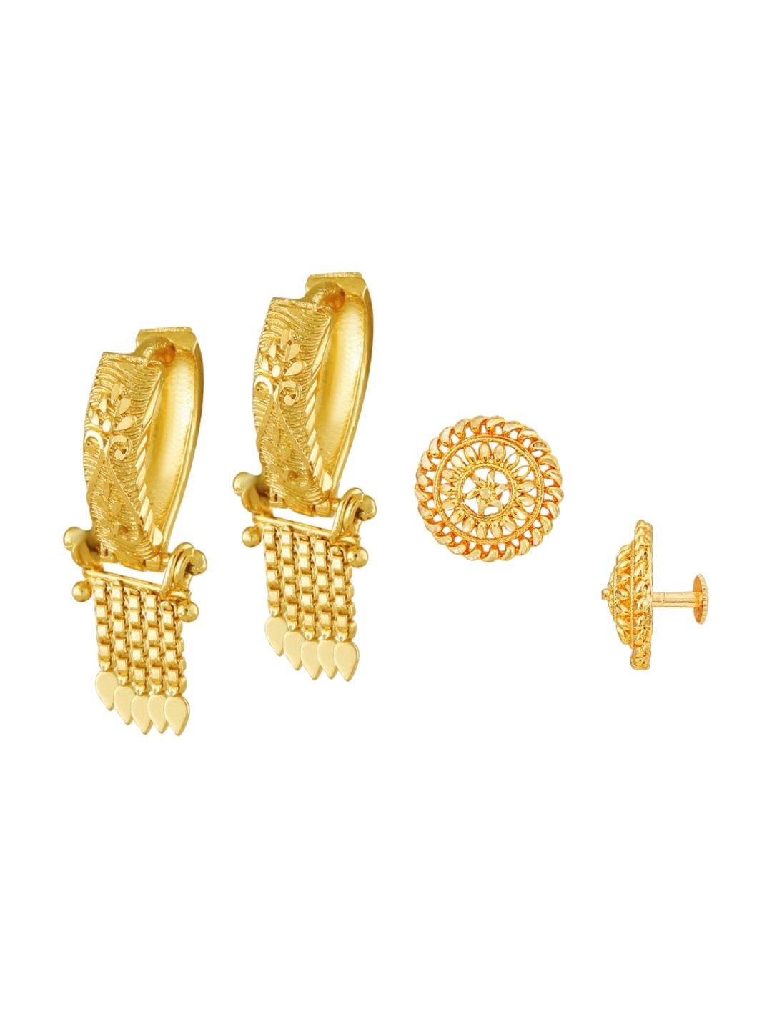 Vighnaharta Set Of 2 Gold Plated Floral Studs Earrings