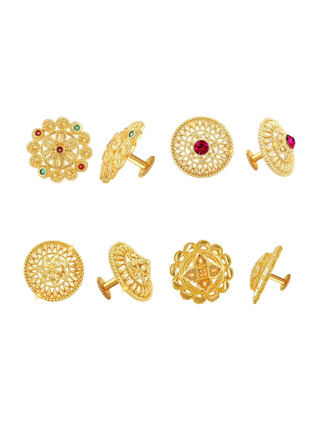

Vighnaharta Set of 4 Gold-Plated Cubic Zirconia-Studded Floral Studs Earrings