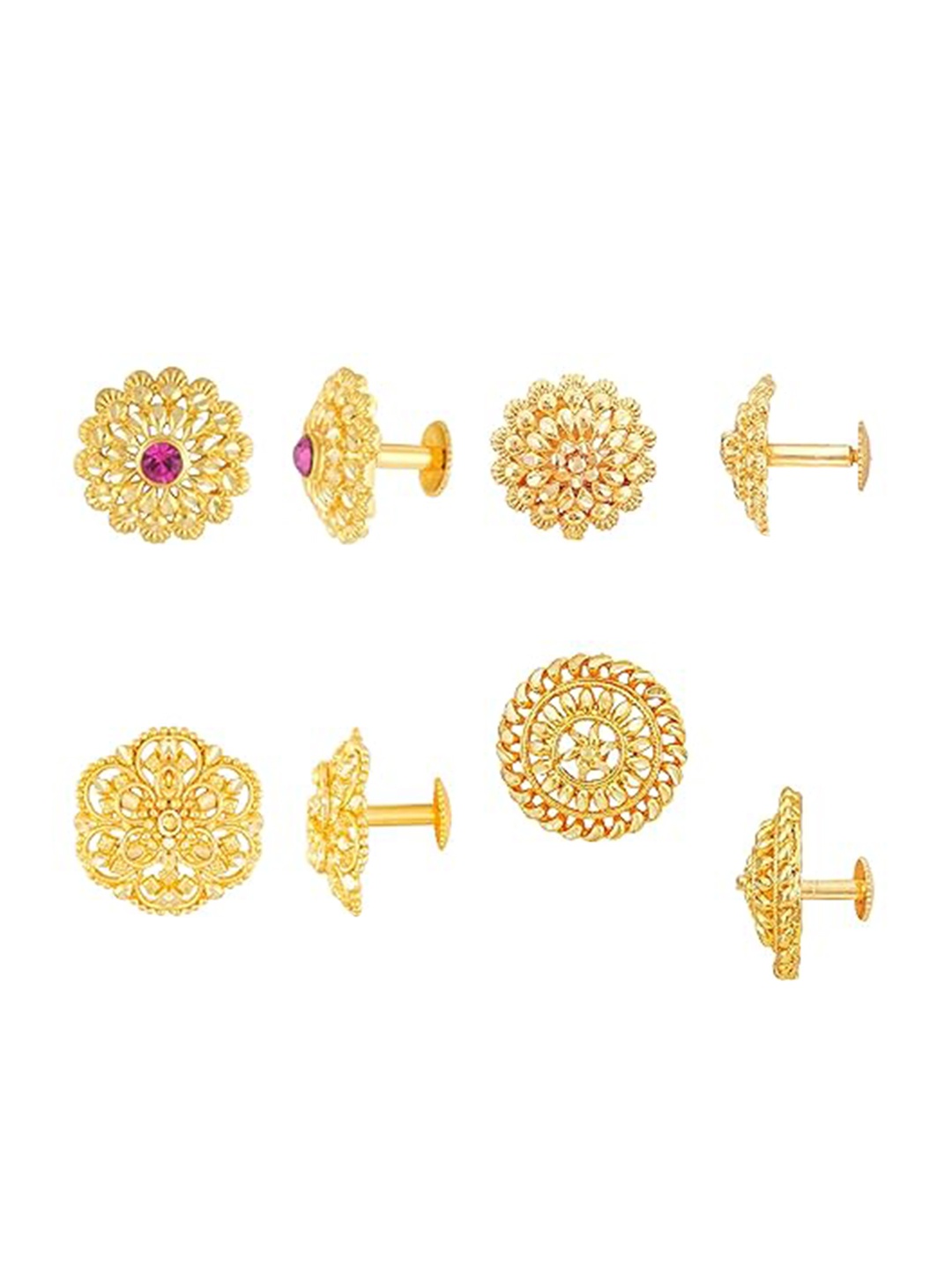 

Vighnaharta Set Of 6 Gold Plated Floral Studs Earrings