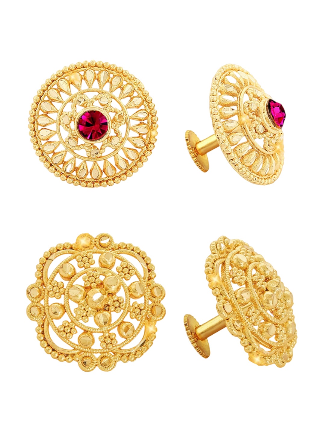 Vighnaharta Set Of 2 Gold Plated Floral Studs Earrings