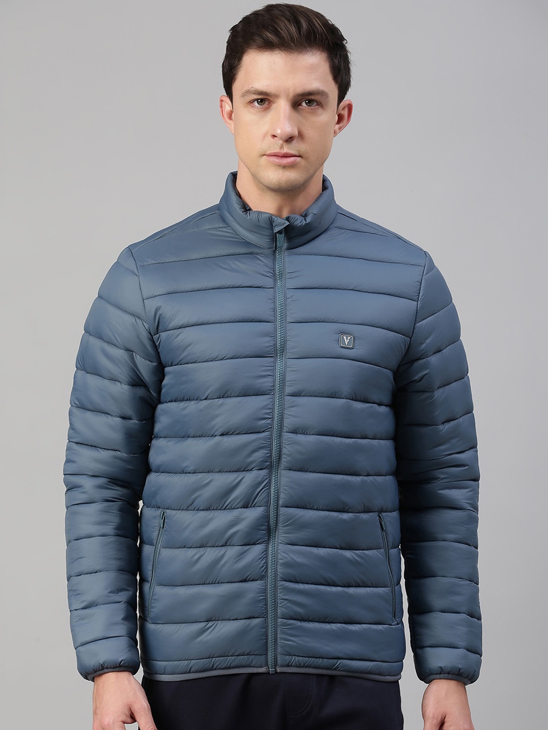 

Van Heusen Stand Collar Quilted Jacket With Zip Detail, Blue