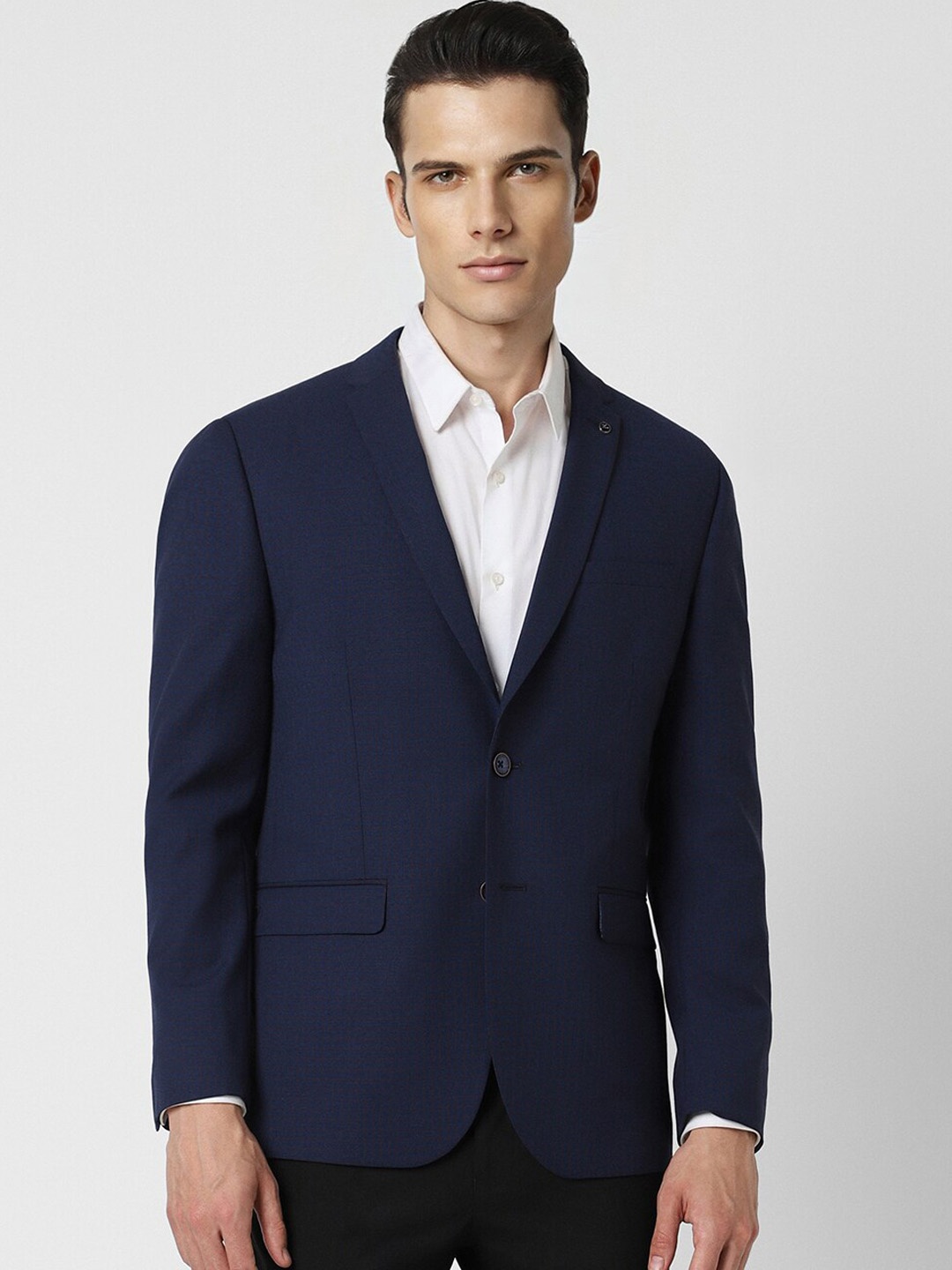 

Van Heusen Checked Slim Fit Formal Single Breasted Blazer, Navy blue