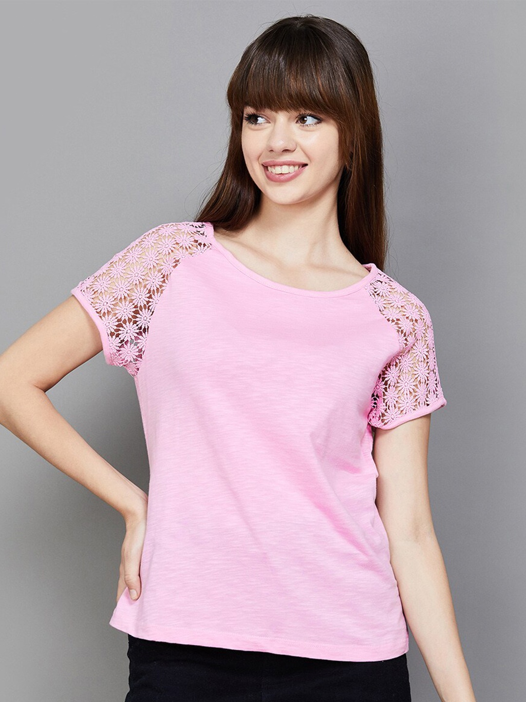 

Fame Forever by Lifestyle Round Neck Pure Cotton Top, Pink