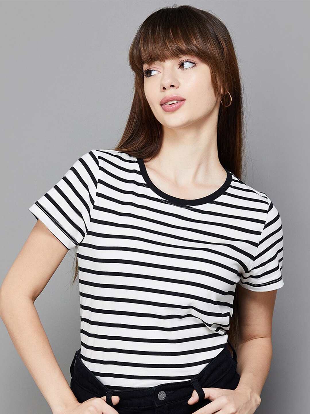 

Fame Forever by Lifestyle Striped Pure Cotton Top, Black