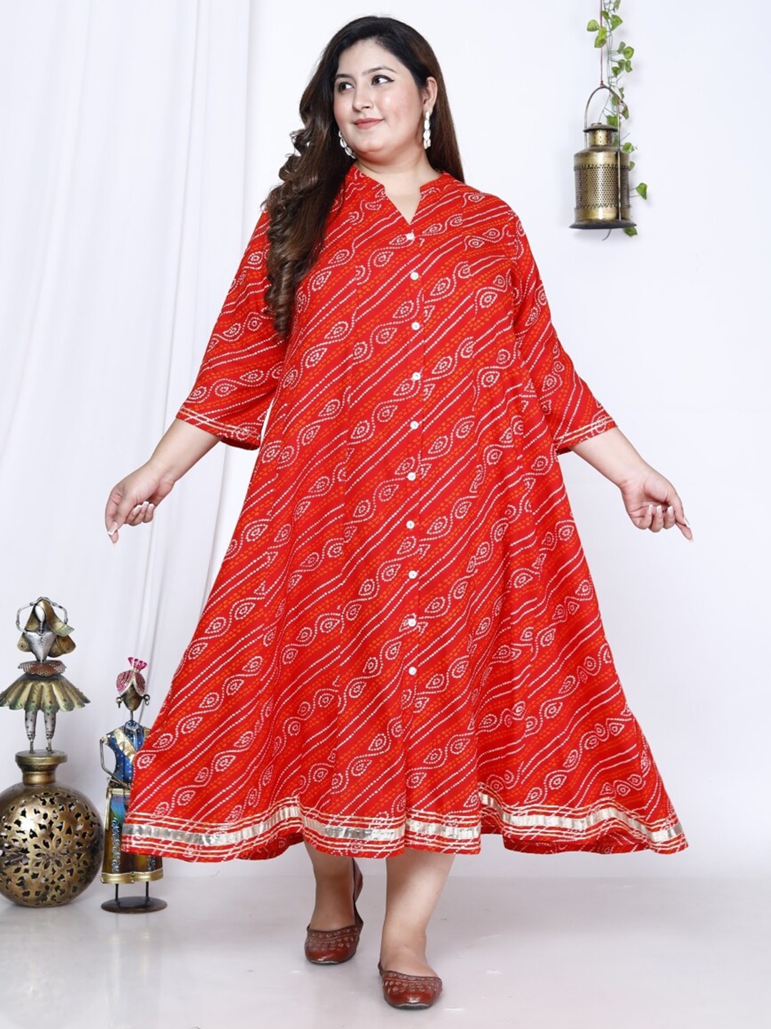

Swasti Bandhani Printed A-Line Maxi Ethnic Dress, Red