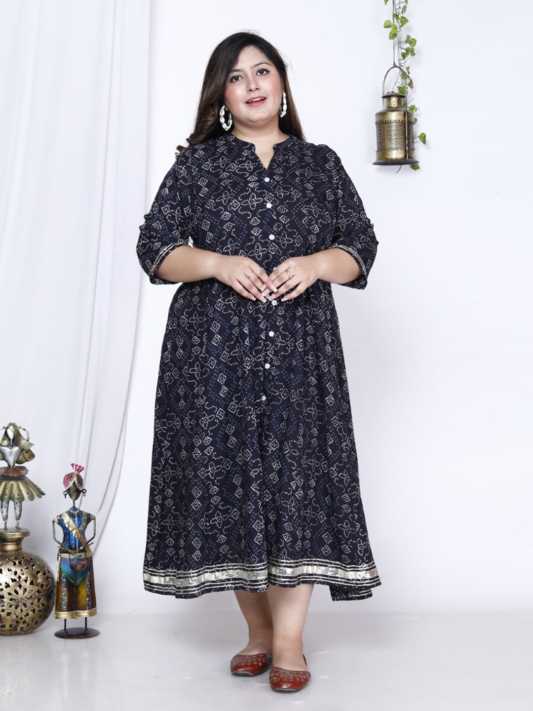 

Swasti Bandhani Printed A-Line Maxi Ethnic Dress, Black