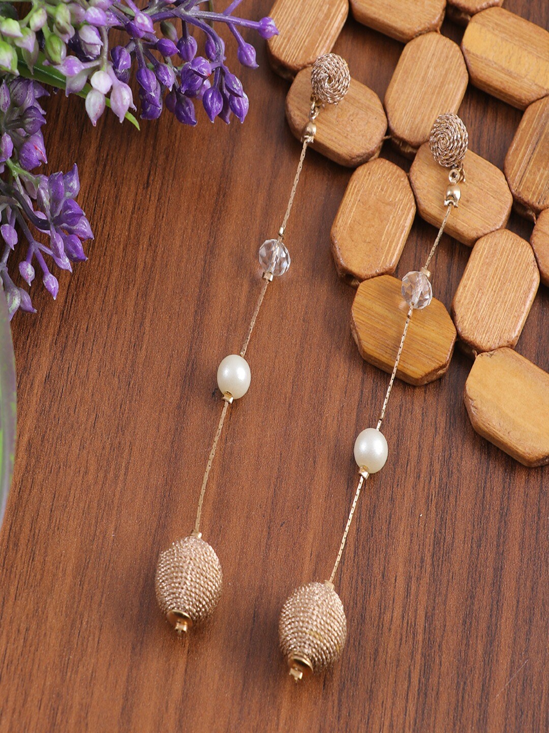 

UNIVERSITY TRENDZ Gold-Plated Beaded Classic Drop Earrings