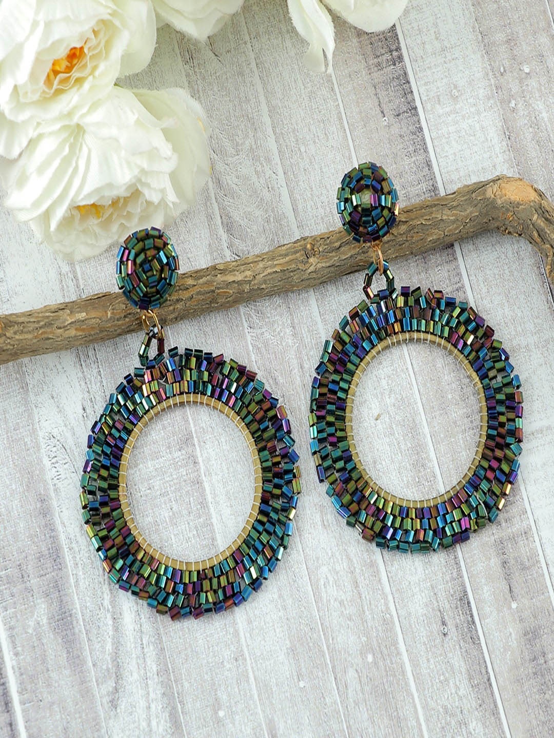 

UNIVERSITY TRENDZ Beaded Circular Drop Earrings, Blue