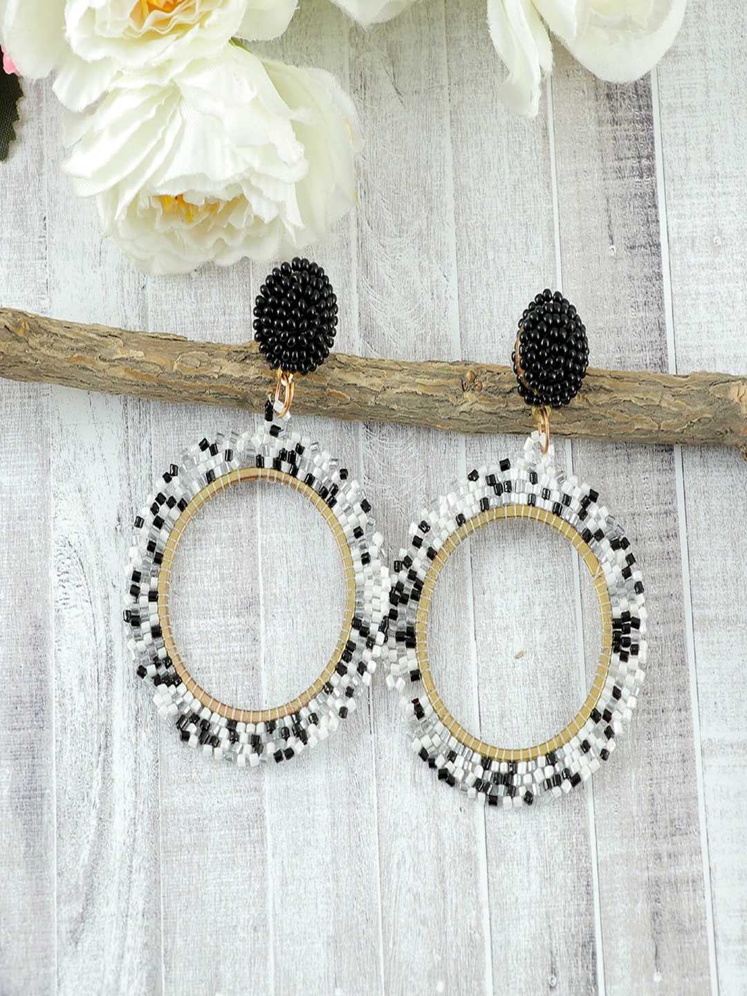 

UNIVERSITY TRENDZ Gold-Plated Beaded Classic Drop Earrings, White