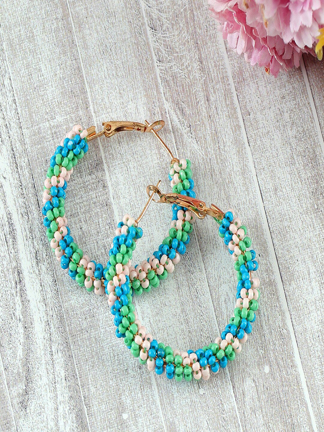 

UNIVERSITY TRENDZ Gold-Plated Beaded Classic Hoop Earrings, Blue