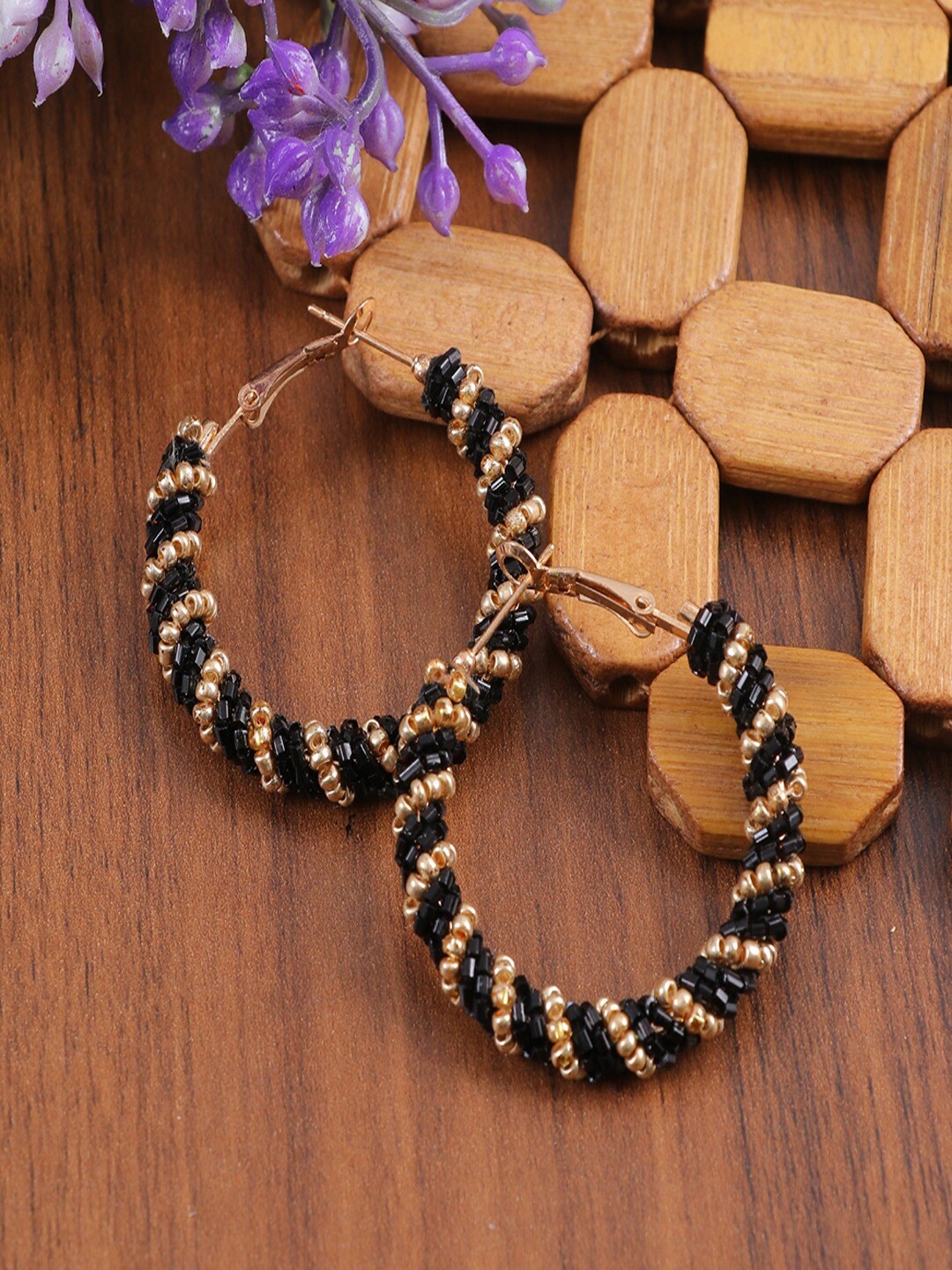 

UNIVERSITY TRENDZ Gold-Plated Beaded Classic Hoop Earrings